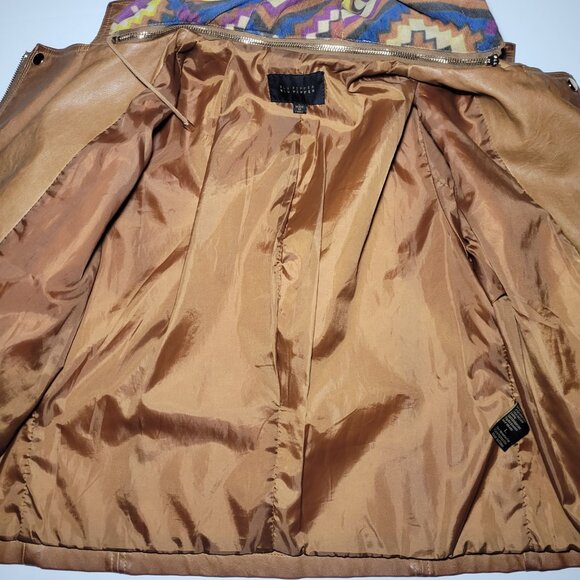 Blu Pepper Womens Brown Faux Leather Biker Jacket with Removable Hood Size Large - Picture 8 of 16